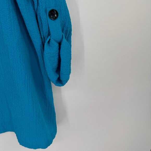 Ali Miles Womens Blue crinkle Tunic Top size large Button Detailing 3/4 sleeve - Picture 13 of 13
